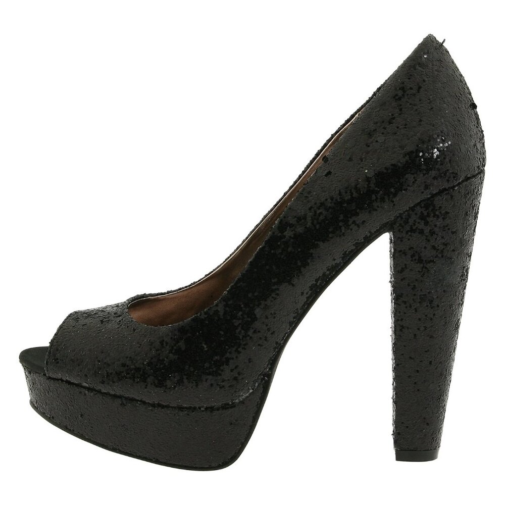 Steve Madden Alice Black Glitter Platform Peep Toe Shoes 8 or 8.5 NIB